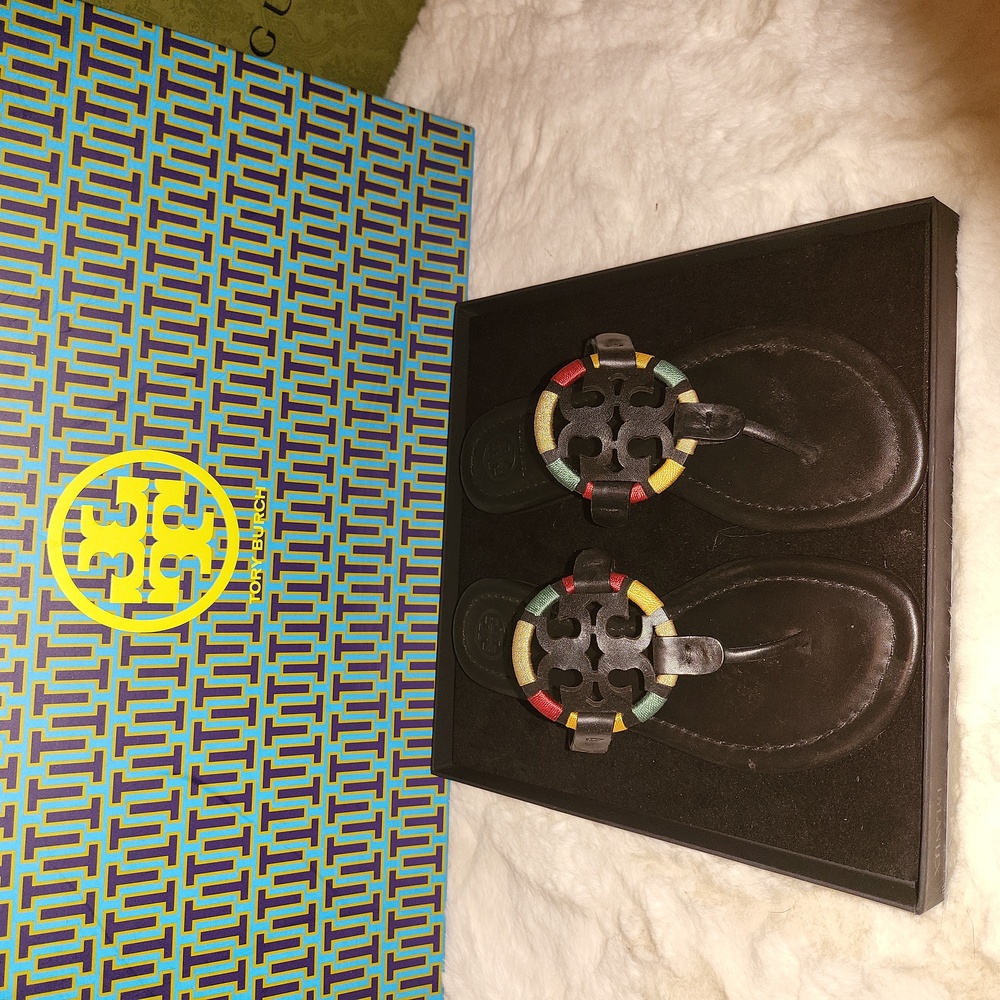 Tory Burch Miller Embroidered Sandal in Black Size 7 Never Worn!